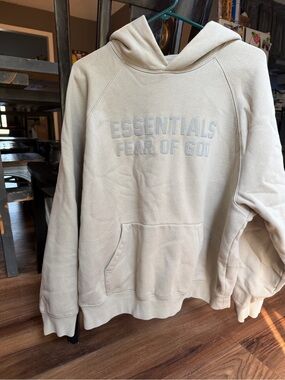 Fear of God ESSENTIALS Hoodie in Beige with Raised Logo